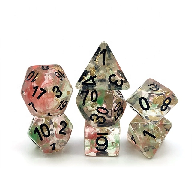 Dice Set, 7 PCS Polyhedral Resin Gold Glitter Dice with Organza Bag for Dungeons and Dragons