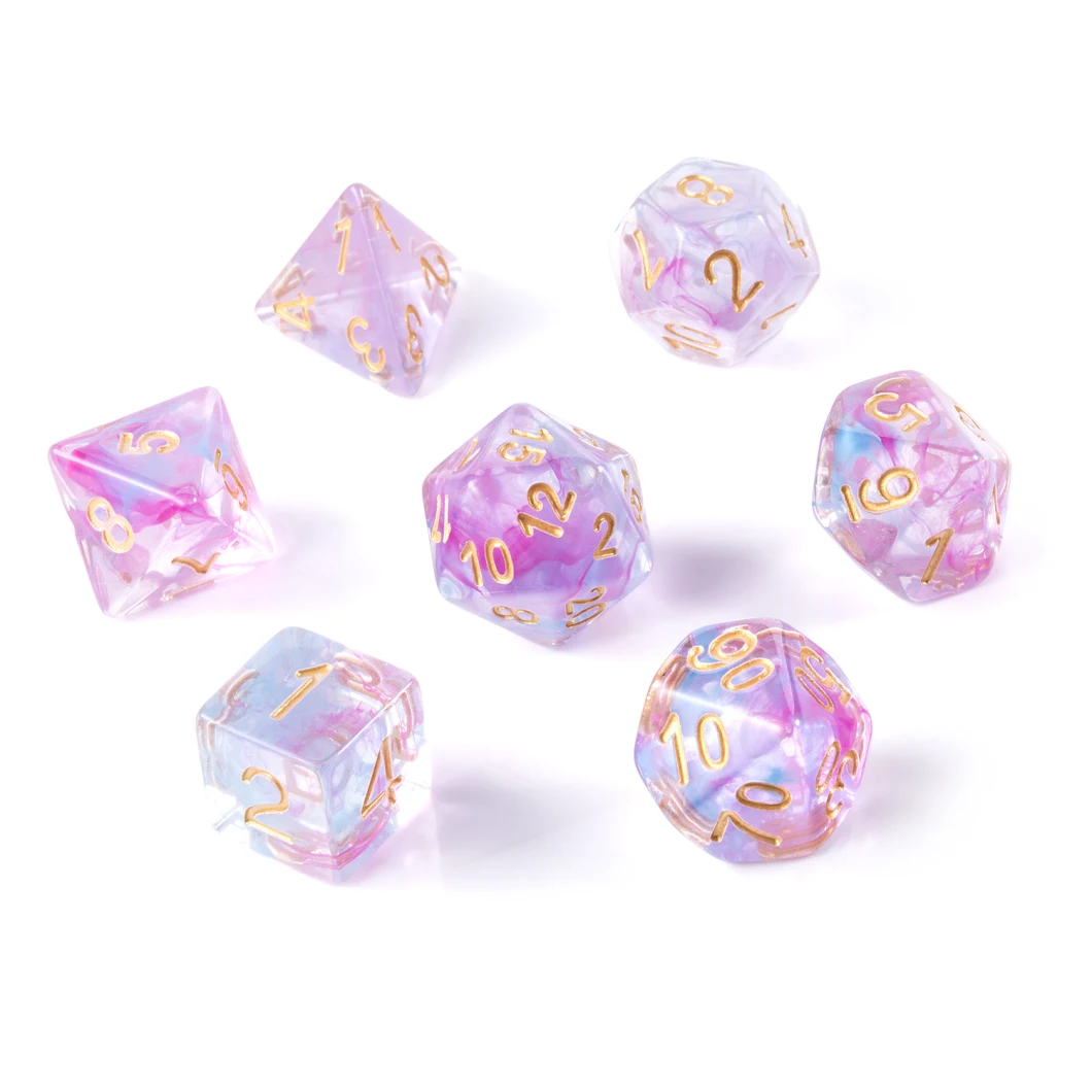 Dice Set, Dndnd 7 PCS Polyhedral Resin Gold Glitter Dice with Organza Bag for Dungeons and Dragons