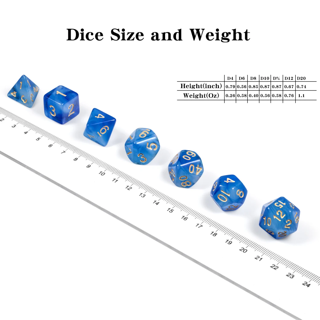 Nebula Blue Dice Set, 7 Dies Polyhedral Game Dice with Free Pouch for Dungeons and Dragons Table