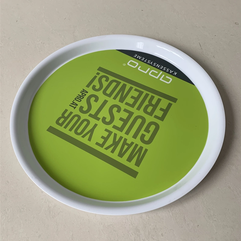 Round Crystal Chiller Logo Printed Food Grade Acrylic Plastic Barware Serving Tray