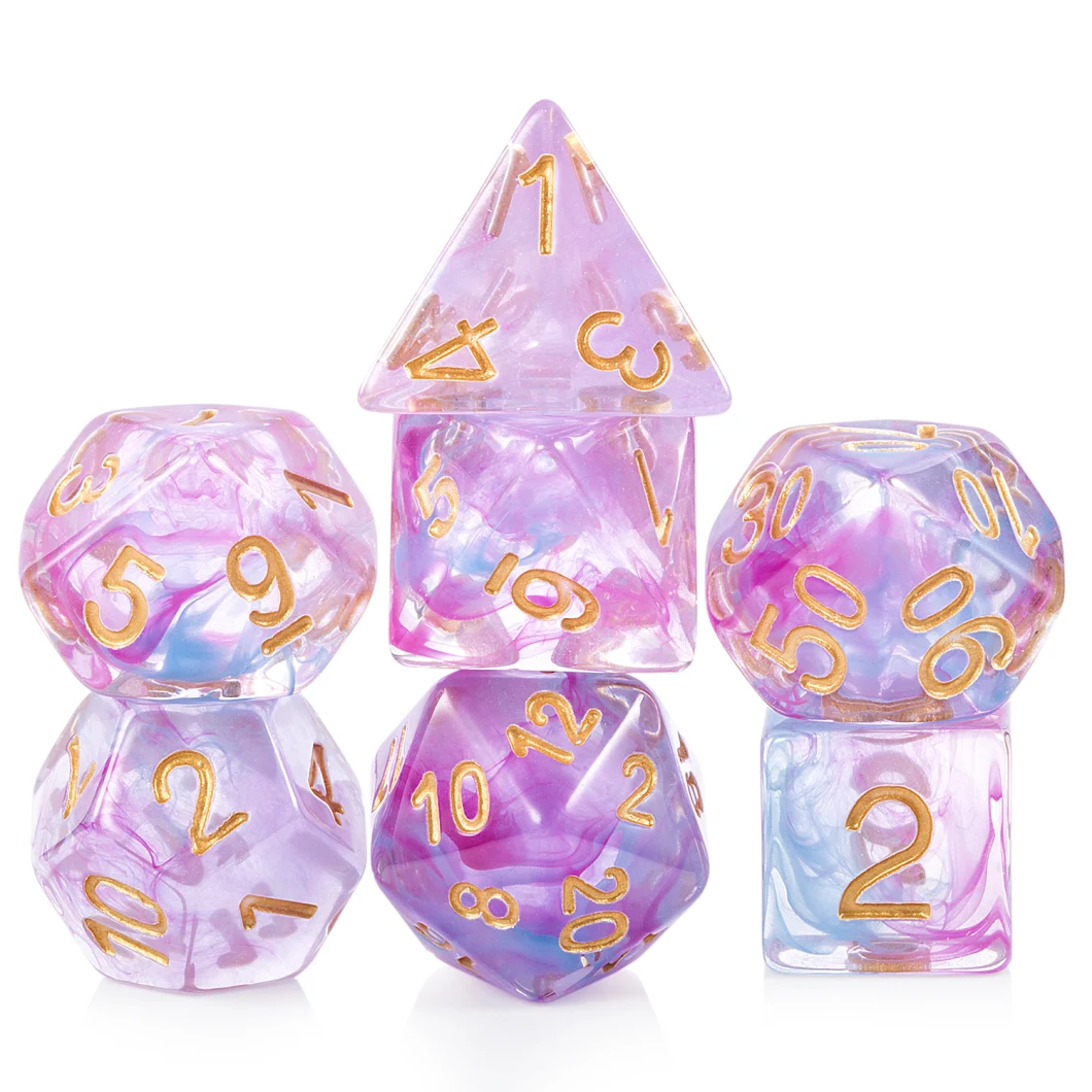 Dice Set, Dndnd 7 PCS Polyhedral Resin Gold Glitter Dice with Organza Bag for Dungeons and Dragons