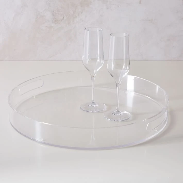 Luxury High Clear PMMA Acrylic Round Tray with Handle Clear Acrylic Serving Tray Round Acrylic Tray