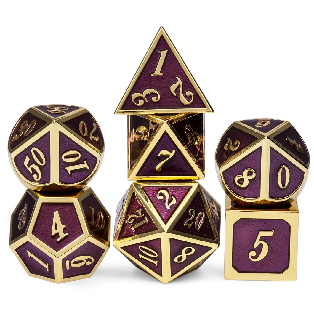 Metal Polyhedral Dice Set of 7 Pieces with Metal Case. Includes D4, D6, D8, D10, D12, D20 and D%.