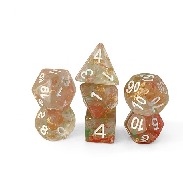 Dice Set, 7 PCS Polyhedral Resin Gold Glitter Dice with Organza Bag for Dungeons and Dragons