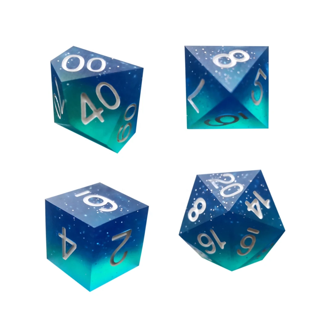 2020 Hot Custom Sharp Edge Resin Colorful Dice Polyhedral Rpg Glossy Dice D4 D6 D8 D10 D12 D00 for Dnd Dungeons and Dragons Game