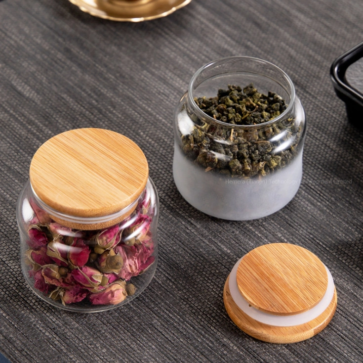 200ml Borosilicate Glass Storage Jar Tank with Bamboo Lid for Kitchen Use