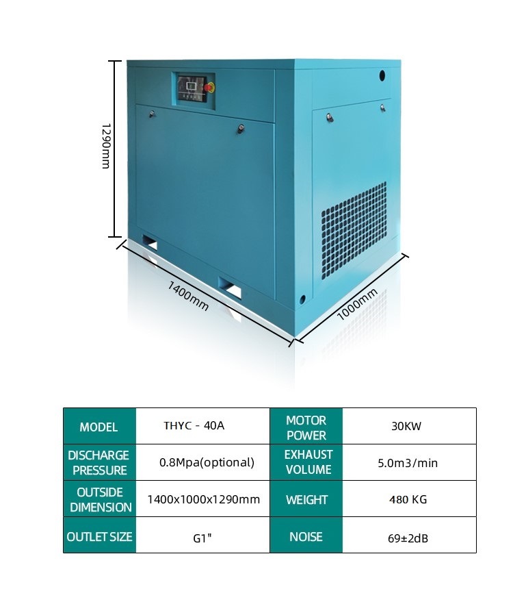 30kw 40HP Air Compressors Energy-Saving Wind-Cooled Conversion Rotary Screw Air Compressor for Permanent Magnet