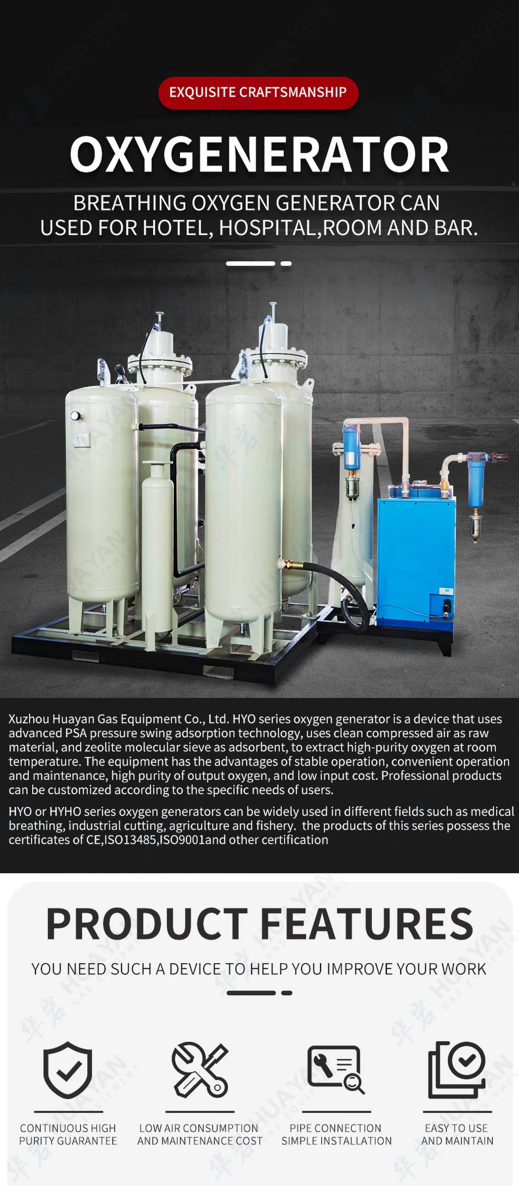 Hyo-25 Industrial Skid-Mounted Oxygen Plant Hospital Equipment Oxygen Generator