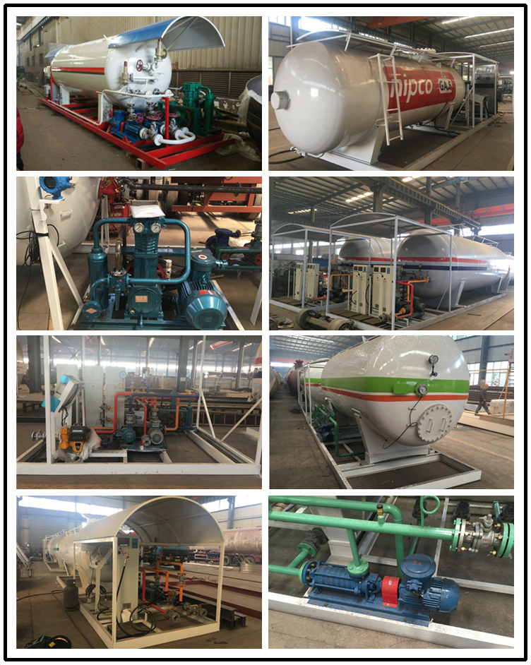 Good Quality 10m3 20m3 LPG Skip Gas Station Equipment 10, 000 Liters LPG Gas Tank Station 5 Mt LPG Skid Station with 2 Filling Nozzles