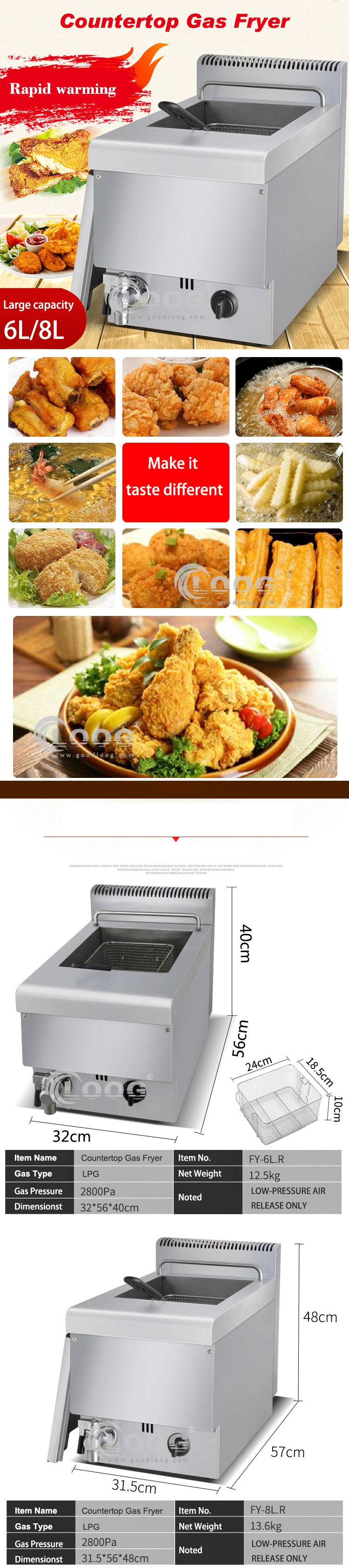 Stainless Steel Kitchen Equipment LPG Gas Fryer Machine Commercial Gas Deep Fryer Gas Commercial for Sale