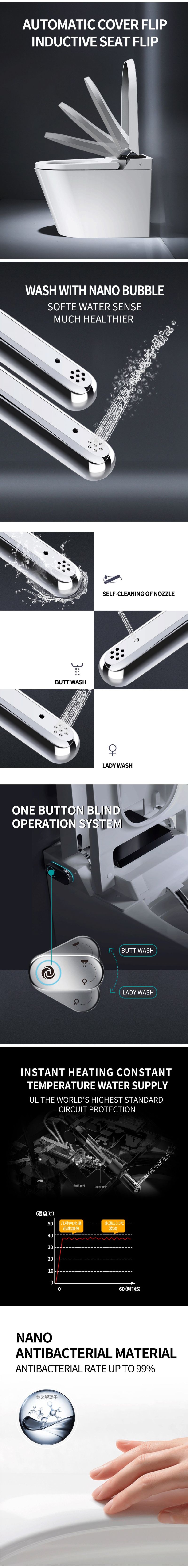Sanitary Instant Heating Automatic Inductive Intelligent Toilet Factory