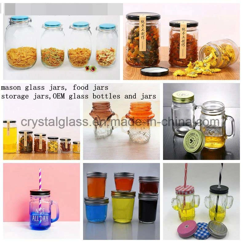 Clear Glass Bottles Handle Glass Canning Mason Jar, Wide Mouth Jars