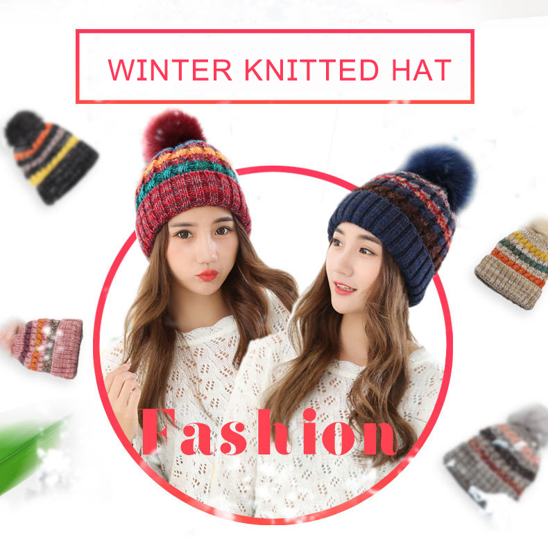 Double Stripe Casual Wool Hat for Men and Women Winter Korean Cute Warm Knitted Hat
