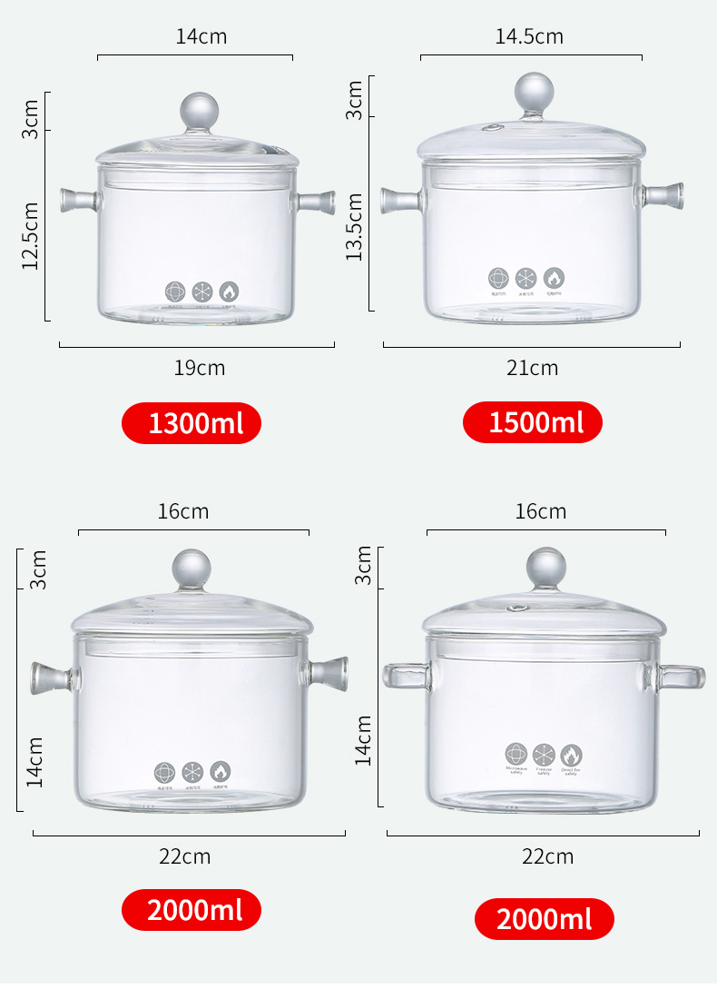 Borosilicate Large Size Transparent Clear Pyrex Glass Soup Noodle Cooking Pot