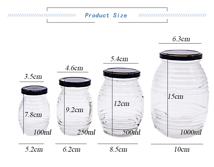 500g 360ml Square Glass Honey Bottle/Jar Storage Jam Sauce Canned Pickle Glass Jar with Metal Lids