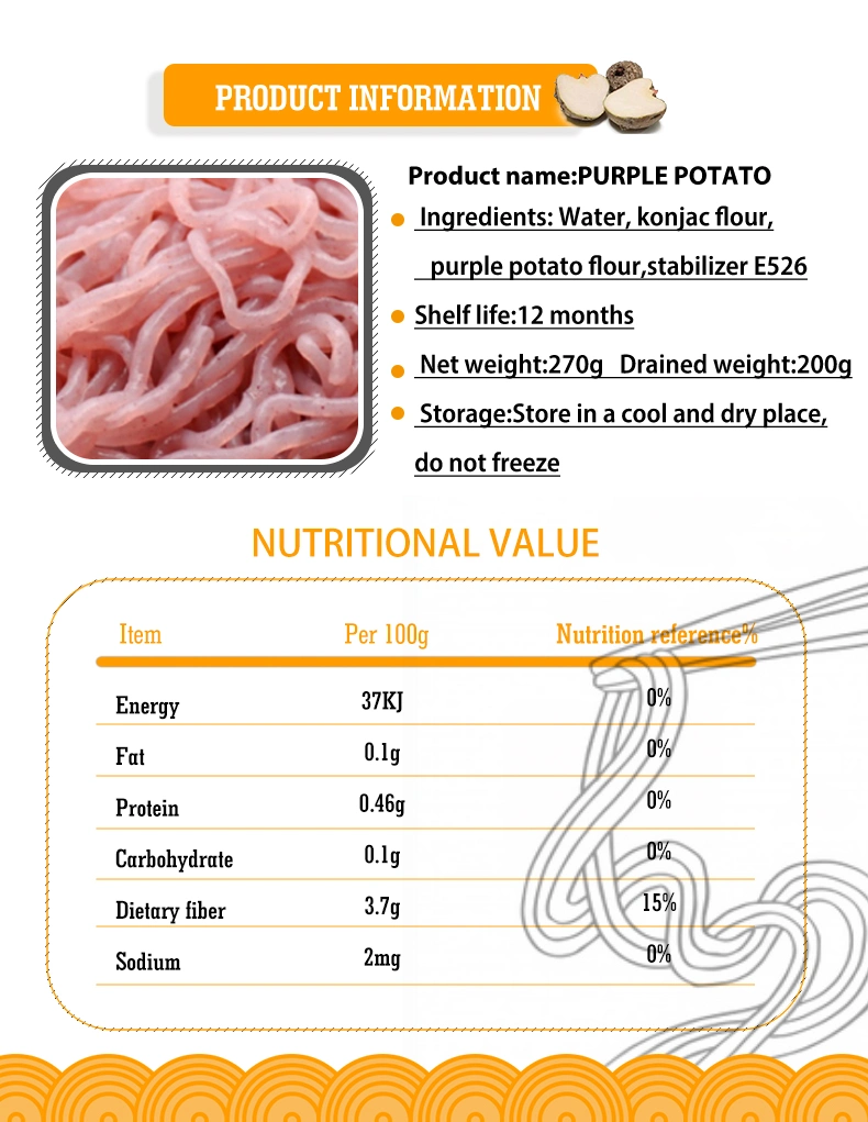 Low Carb 100% High Fiber Purple Potato Konjac Noodles Shirataki Noodles