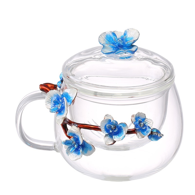 Factory Directly Provide Glass Cup with Handle Glasses Cup Colored Glass Mug Borosilicate Glass Tea Cup