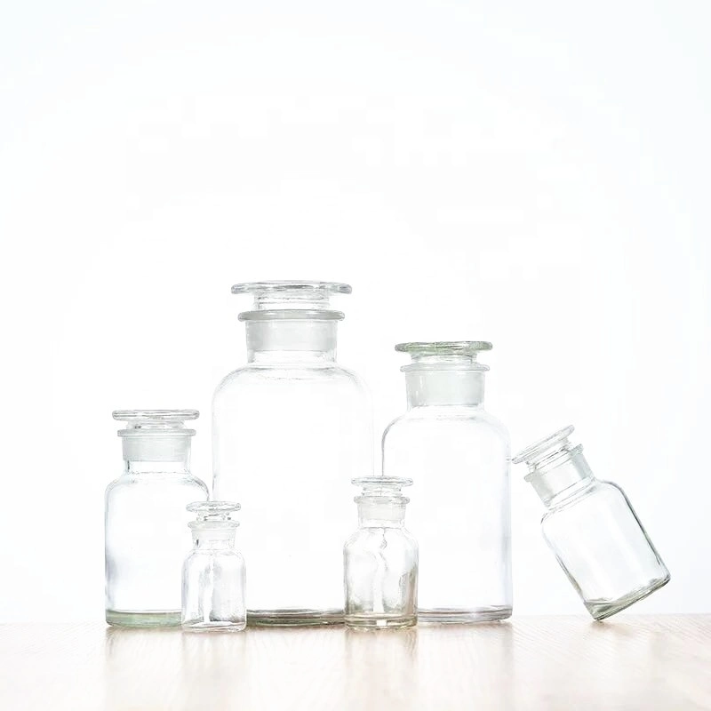 Wide Mouth 30ml 60ml 125ml 250ml 500ml 1000ml Amber Glass Laboratory Reagent Bottle with Glass Stopper