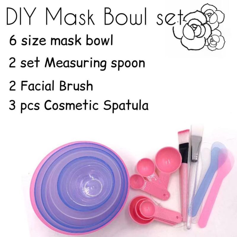 DIY Reusable Facial Bowl Colorful Cosmetic Bowl Tools Sets with Measuring Spoon and Brush and Plastic Scraper