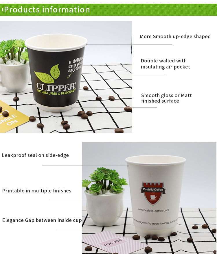 Double Wall Coffee Cup Mug Biodegradable Hot Drinking Paper Cup