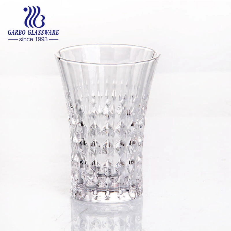 13oz Diamond Design Glass Whiskey Cup Tall Wide Mouth Beverage Engraved Glass Cup Tumbler (GB041012ZB)
