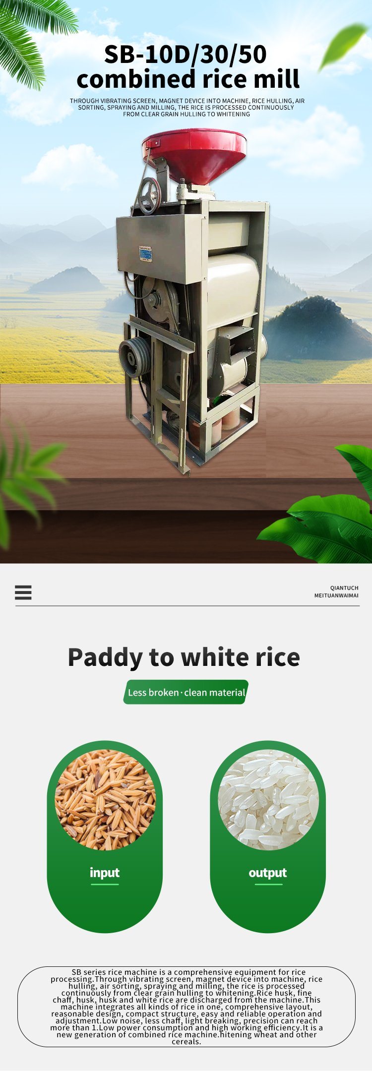 Sb-10d Mini Rice Husker and Whitener for Home Use Rice Mesin
