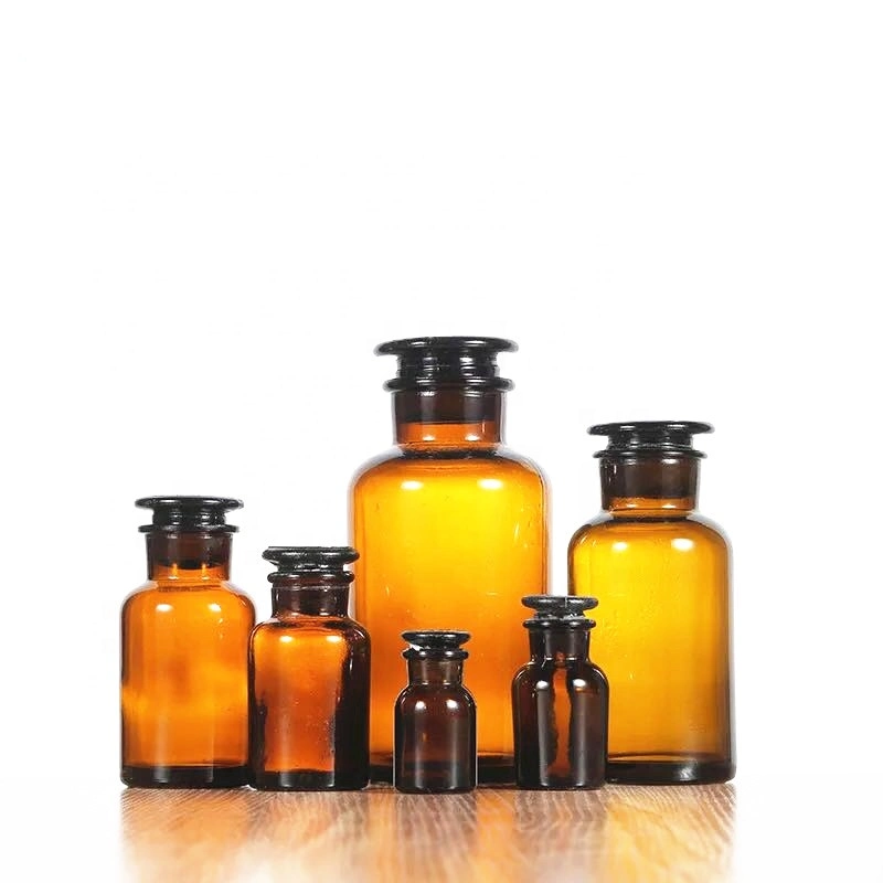 Wide Mouth 30ml 60ml 125ml 250ml 500ml 1000ml Amber Glass Laboratory Reagent Bottle with Glass Stopper