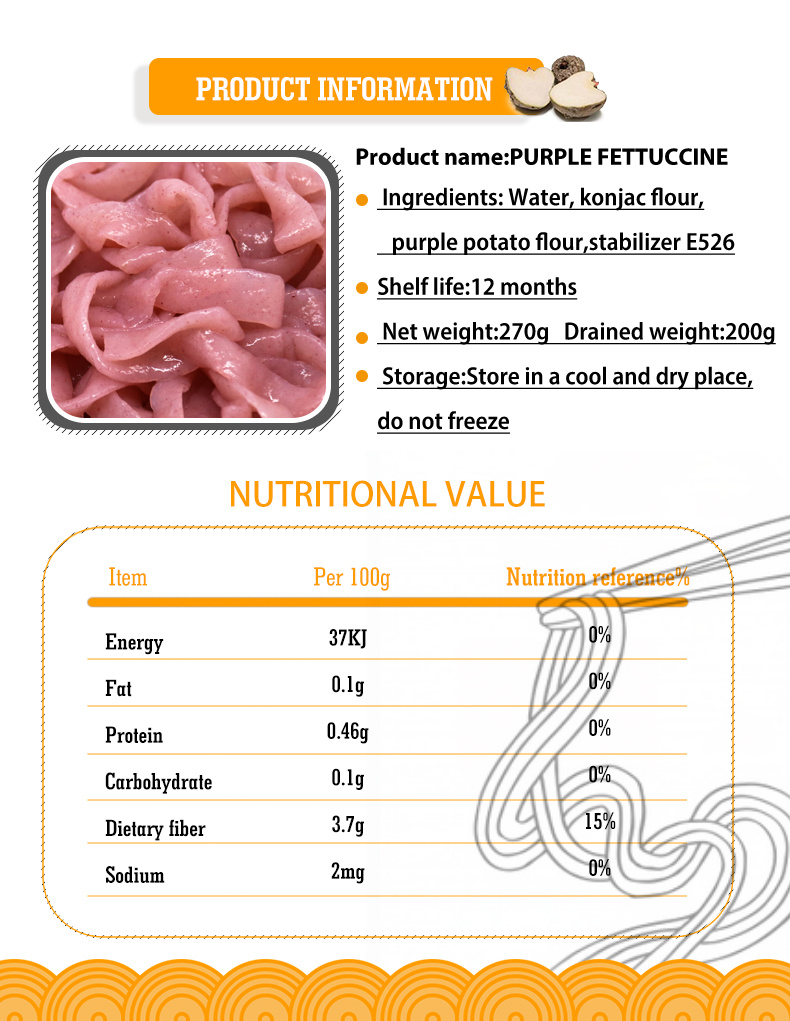Sweet Purple Potato Konjac Fettuccine Delicious Chinese Noodle with Sauce