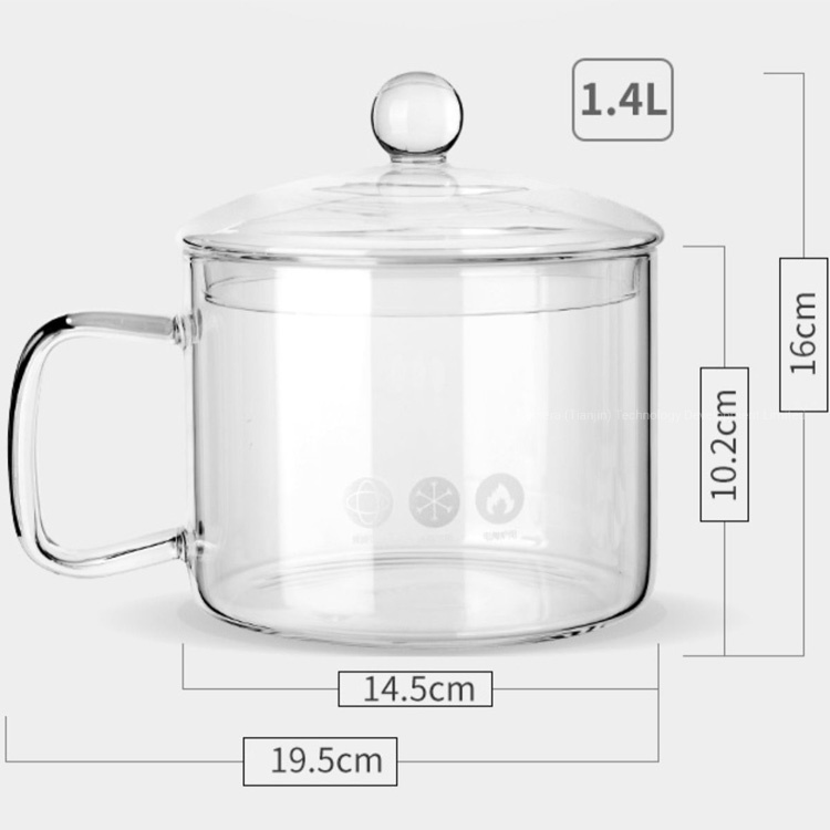 Heat Resistant Borosilicate Glass Noodle Soup Pot with Glass Handle and Cover