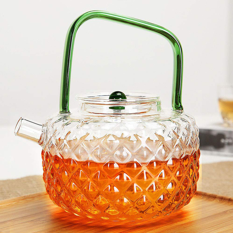 Cold and Hot Beverage Unique Thick Glass Diamond Pattern Homemade Water Tea Pot