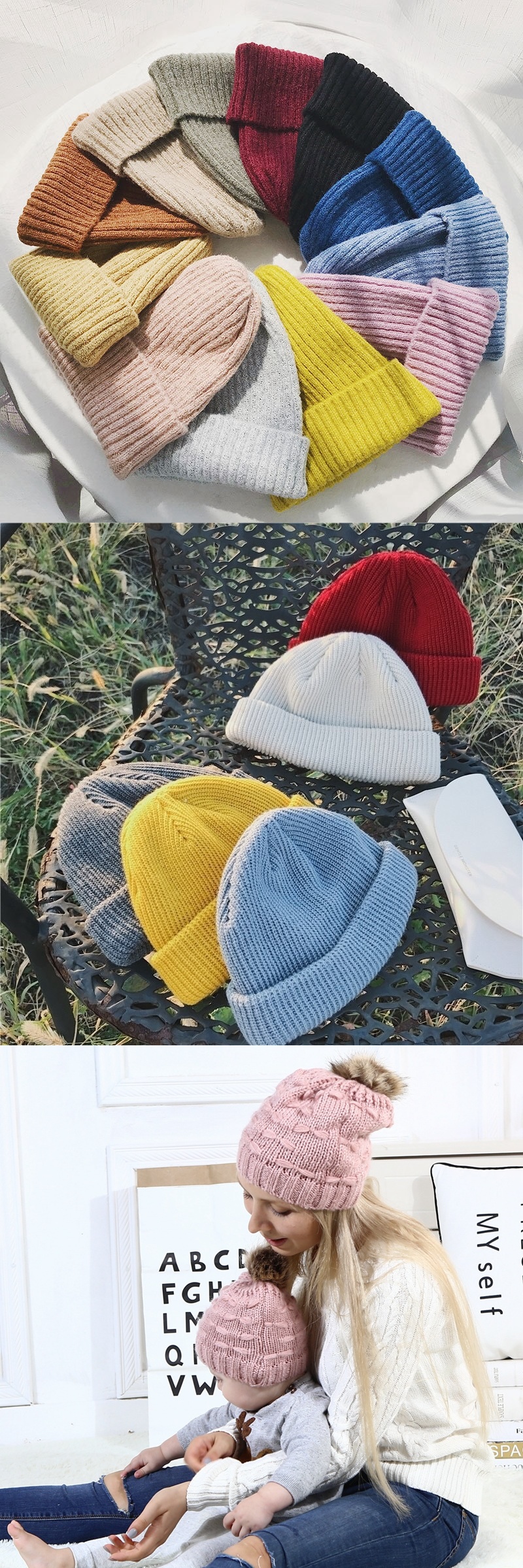 Double Stripe Casual Wool Hat for Men and Women Winter Korean Cute Warm Knitted Hat