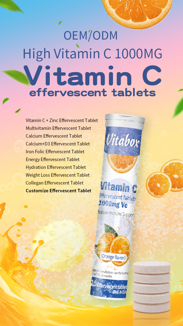 Vitamin C Orange Flavor Vegetarian Effervescent 1000mg 20 Tablets