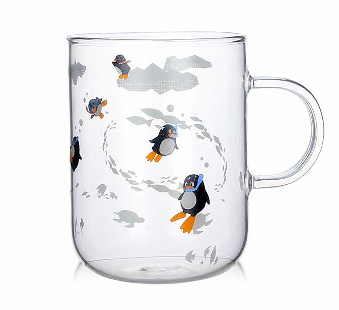 Creative Glass Cup Gift Cup Penguin Pattern Glass Mug