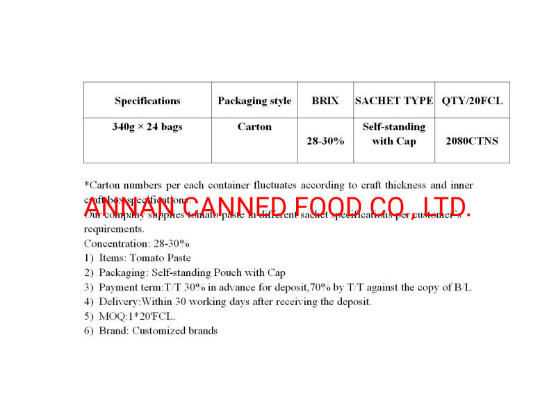 100% Purity Tomato Paste in Self-Standing Pouch with Cap 340g