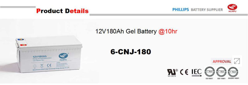 12V 180ah UPS AGM Gel IP65 Solar Rechargeable Lead Acid Deep Cycle Battery with CE UL