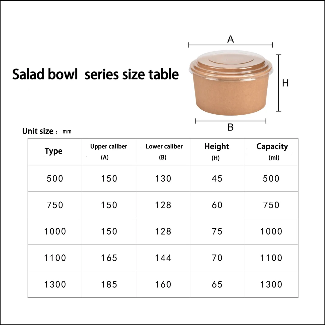Oil Resistant Kraft Paper Food Salad Bowl Rice Noodle Soup Packaging with Clear Pet Lid