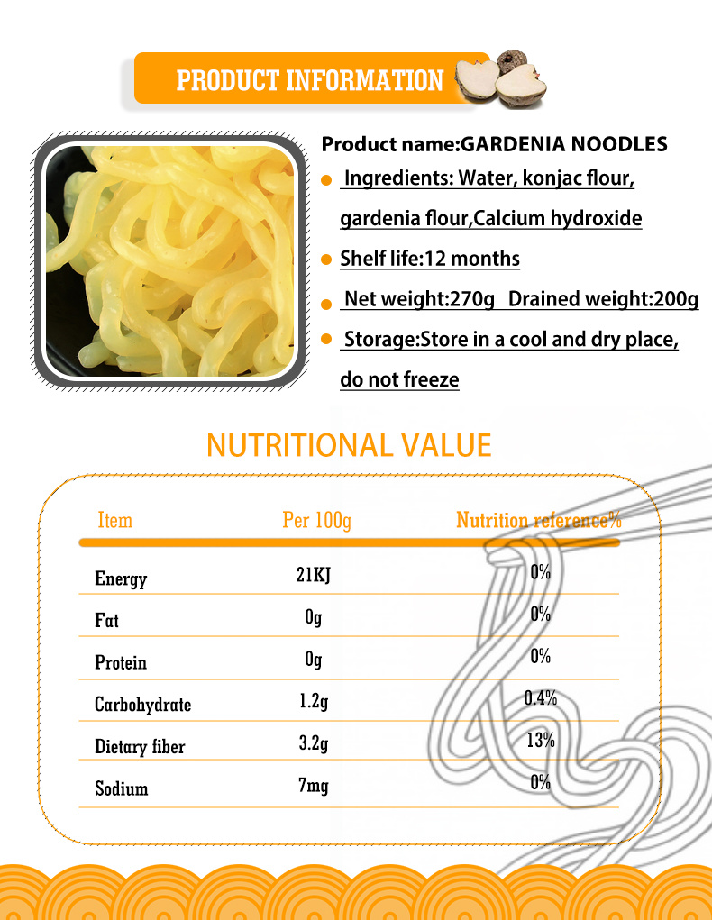 Ready to Eat Top Sale Glucomannan Zero Carb Gardenia Konjac Pasta