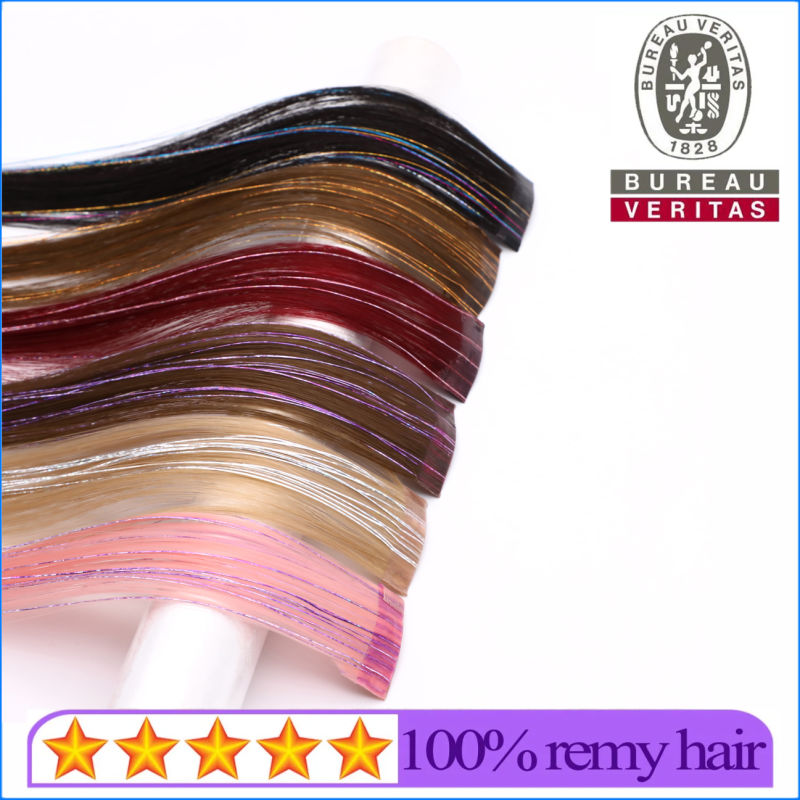 Light Pink Colordful Straight Hair 1 Piece Synthetic Clip Hair Extensions with Colorful Silks