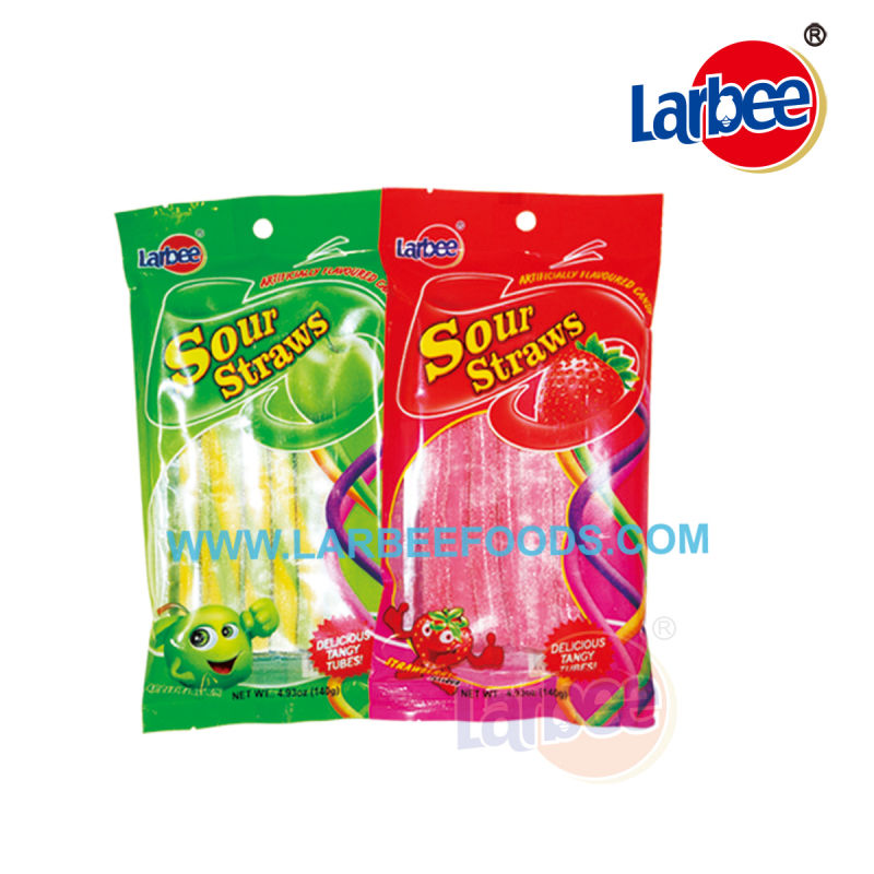Sweet Fruit Flavor Filling Sour Straw Gummy Candy for Party