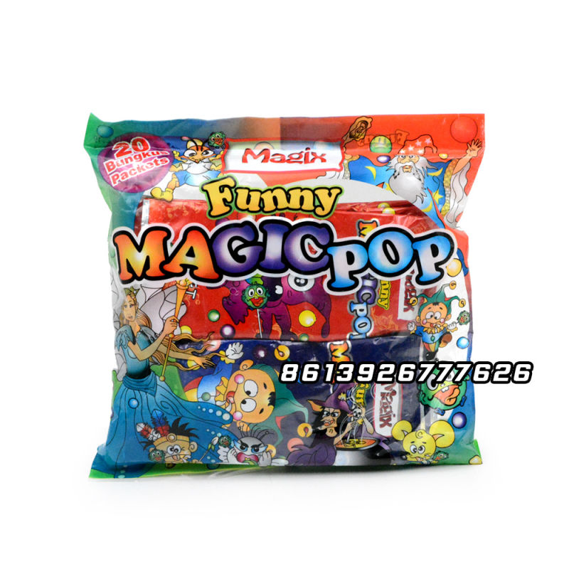 Funny Magic Pop Sweet Assorted Fruity Lollipop with Poping Candy