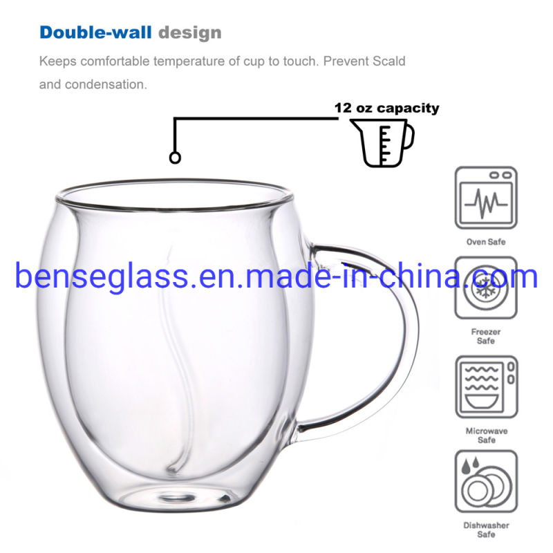 China Factory Clear Hot and Cold Resistant Double Wall Glass Tumblers Glass Beer Mug Coffee Cup Tea Cup with Handle