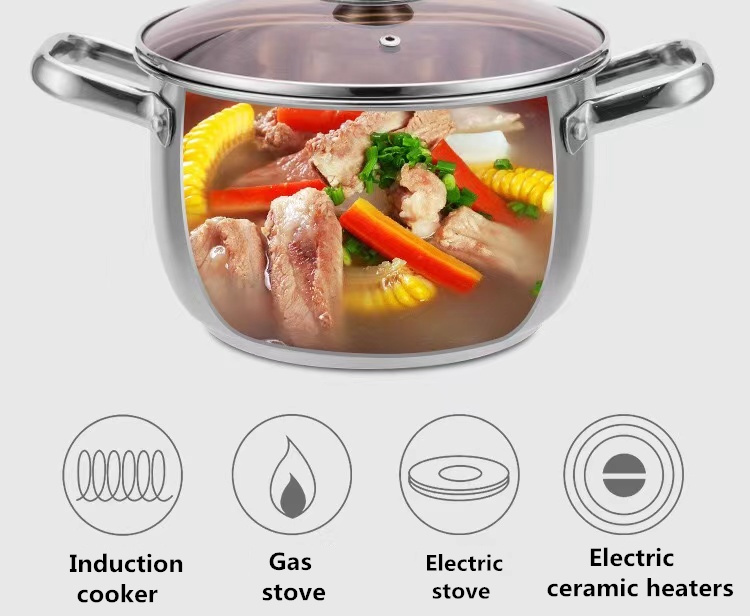 Wholesale Restaurant Stainless Steel Soup Pot Stock Pot Electric Soup Heating Pot Soup Pot with Glass Lid