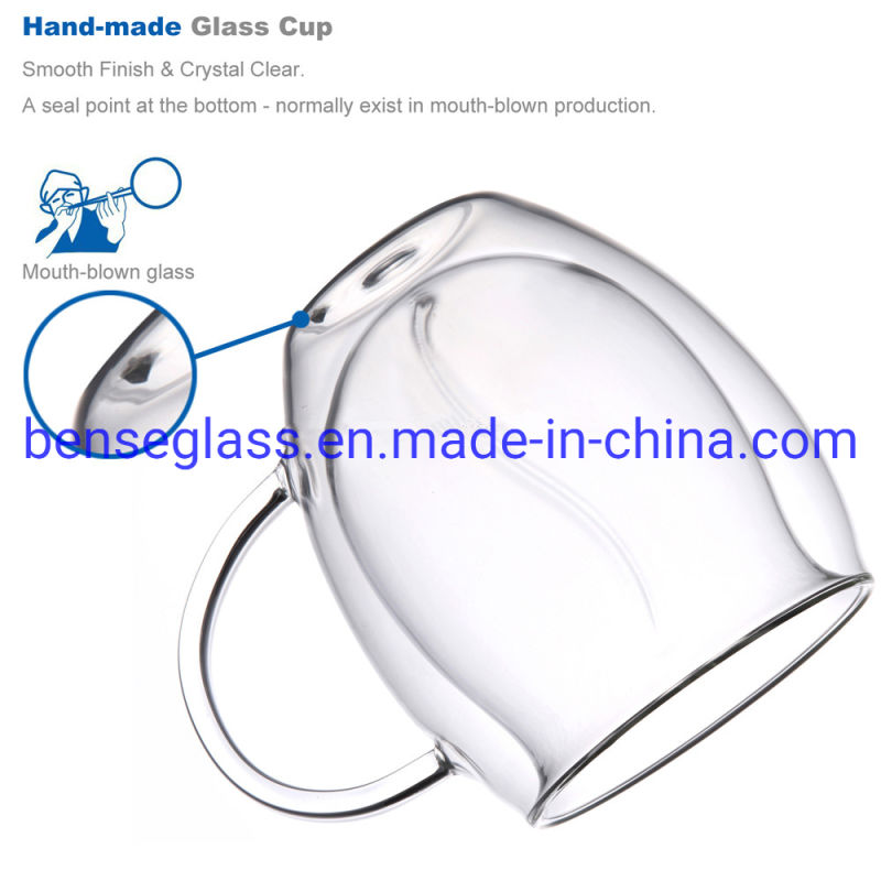 China Factory Clear Hot and Cold Resistant Double Wall Glass Tumblers Glass Beer Mug Coffee Cup Tea Cup with Handle