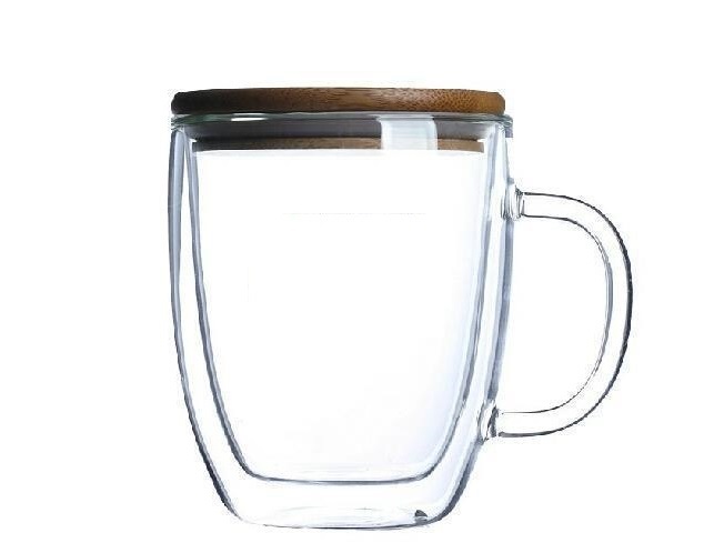 Double Wall High Borosilicate Glass Vacuum Cup with Cover