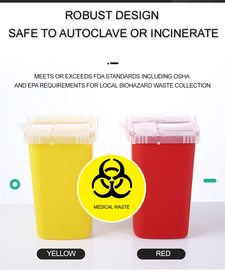 1liter FDA Approved Plastic Medical Disposable Biohazard Sharp Bins