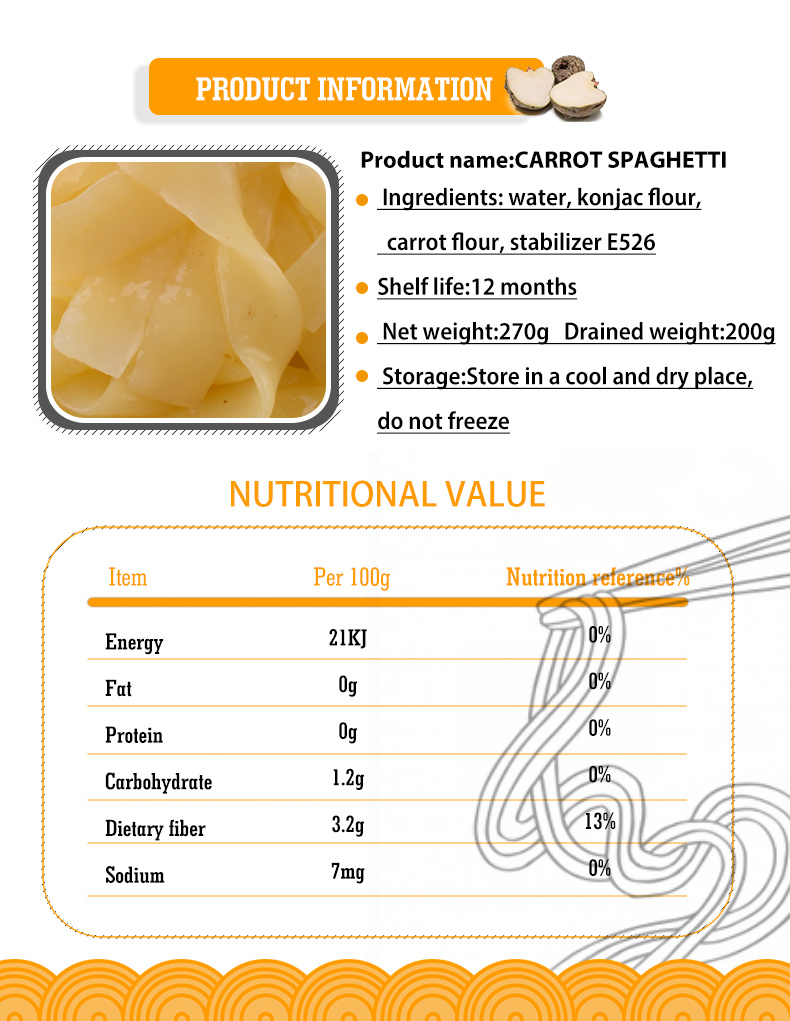 Healthy Oat Konjac Noodles Calories Zero Carrot Konjac Fettuccine