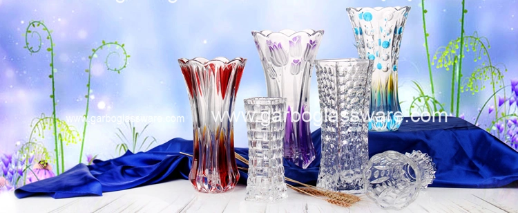 Wide-Neck Glass Flower Pots Home Decorative Vases High Quality Clear Engraved Glass Vase (GB1508GW-1)