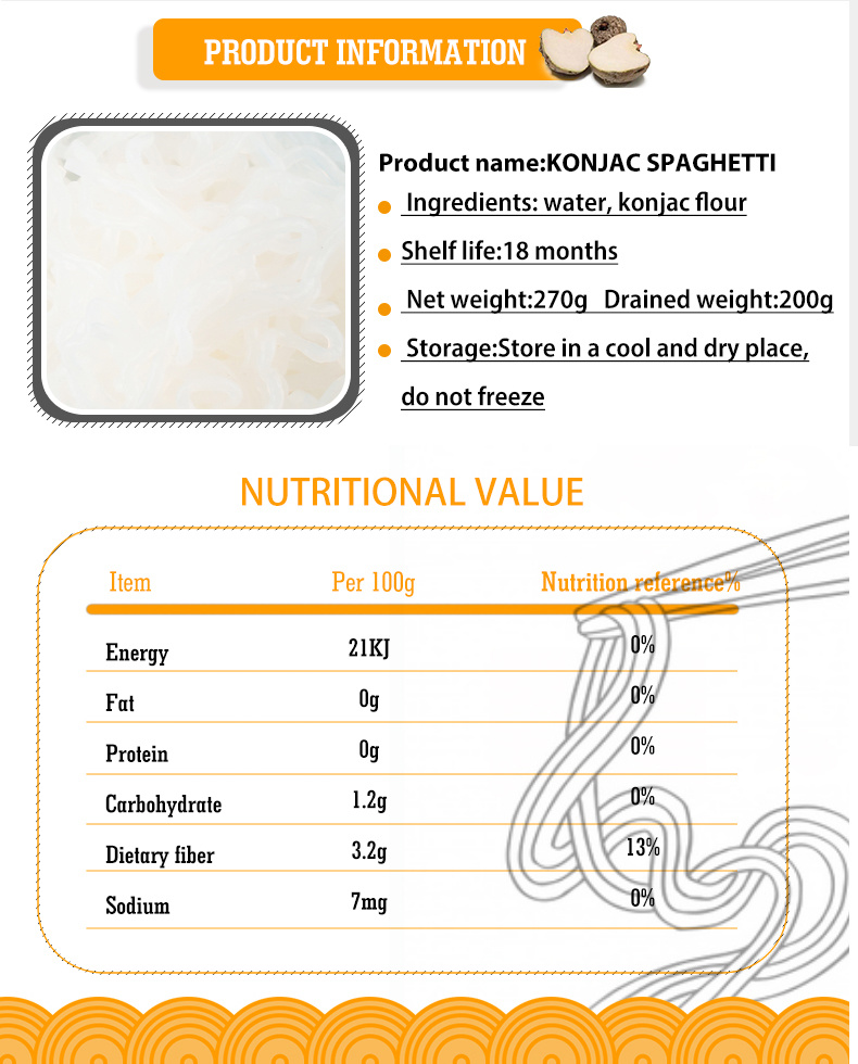 Low Calories and Low Carb Shirataki Noodles Pure Konjac Noodles
