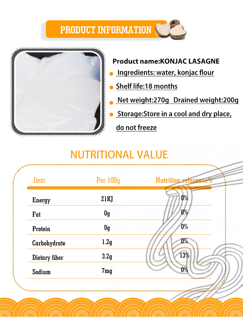 Zero Calorie Healthy Food Konjac Lasagne Penne Shirataki Noodles