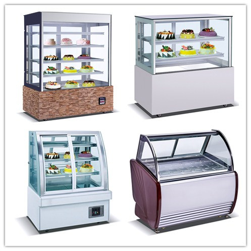 Curved Glass Door Cooked Food Cabinet Horizontal Refrigerator